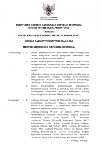 PERATURAN MENTERI KESEHATAN REPUBLIK INDONESIA NOMOR 755/MENKES/PER/IV/2011 TENTANG PENYELENGGARAAN KOMITE MEDIK DI RUMAH SAKIT