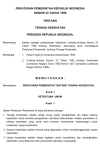 PERATURAN PEMERINTAH REPUBLIK INDONESIA NOMOR 32 TAHUN 1996 TENTANG TENAGA KESEHATAN