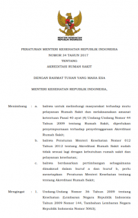 PERATURAN MENTERI KESEHATAN REPUBLIK INDONESIA NOMOR 34 TAHUN 2017 TENTANG AKREDITASI RUMAH SAKIT