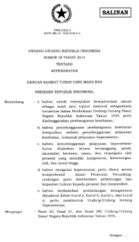 UNDANG-UNDANG REPUBLIK INDONESIA NOMOR 38 TAHUN 2014 TENTANG KEPERAWATAN