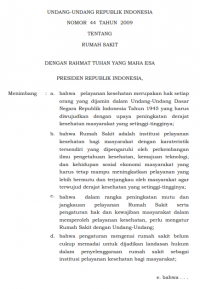 UNDANG-UNDANG REPUBLIK INDONESIA NOMOR 44 TAHUN 2009 TENTANG RUMAH SAKIT